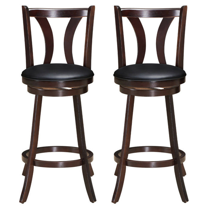 24/29.5 Inch Set of 2 Swivel Bar Stools Bar Height Chairs with Rubber Wood Legs