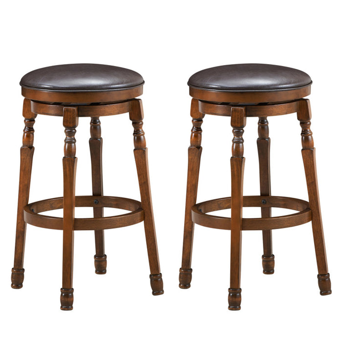 Set of 2 24/29 Inch Swivel Leather Padded Dining Bar Stools