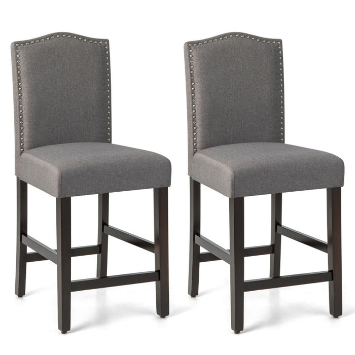 25 Inch Set of 2 Upholstered Counter Height Bar Stools with Rubber Wood Legs