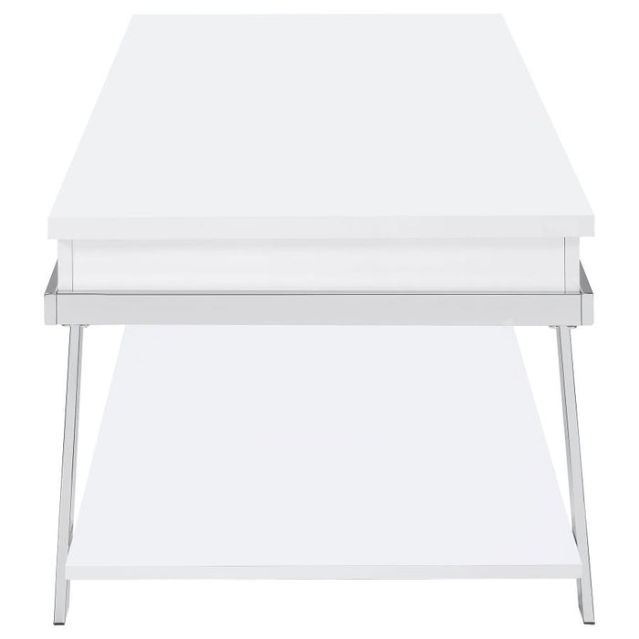 Marcia Wood Rectangular Lift Top Coffee Table White High Gloss and Chrome