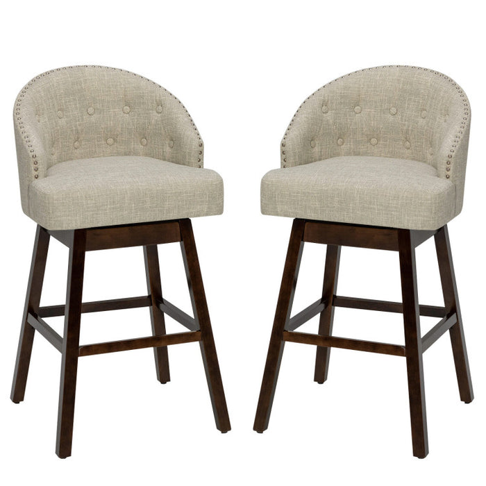 Set of 2 Swivel Bar Stools with Rubber Wood Legs and Padded Back