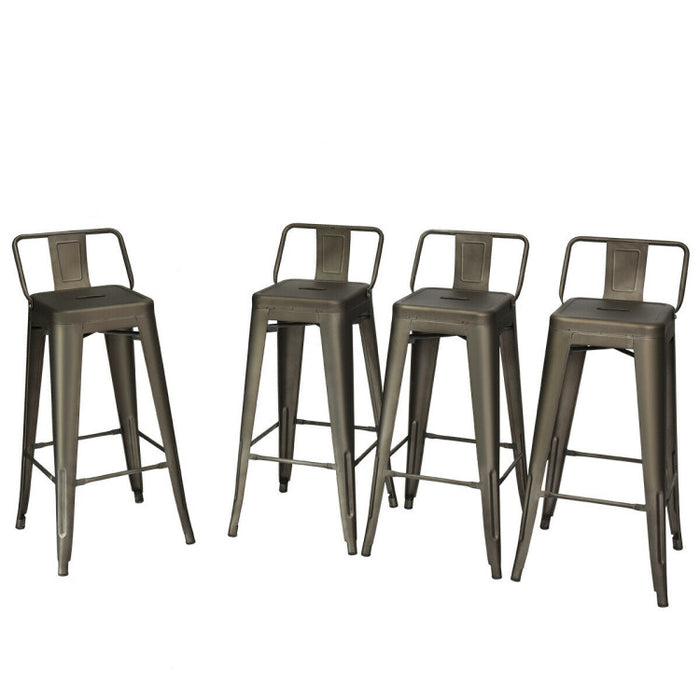 30 Inch Set of 4 Vintage Metal Bar Stool with Removable Middle Back
