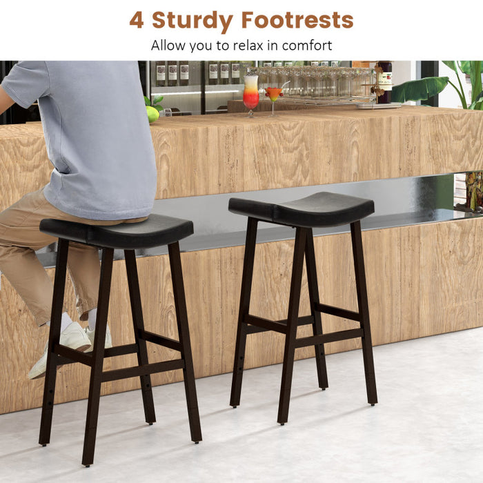 Bar Stools Set of 2 with PU Leather Upholstered Saddle Seat and Footrest