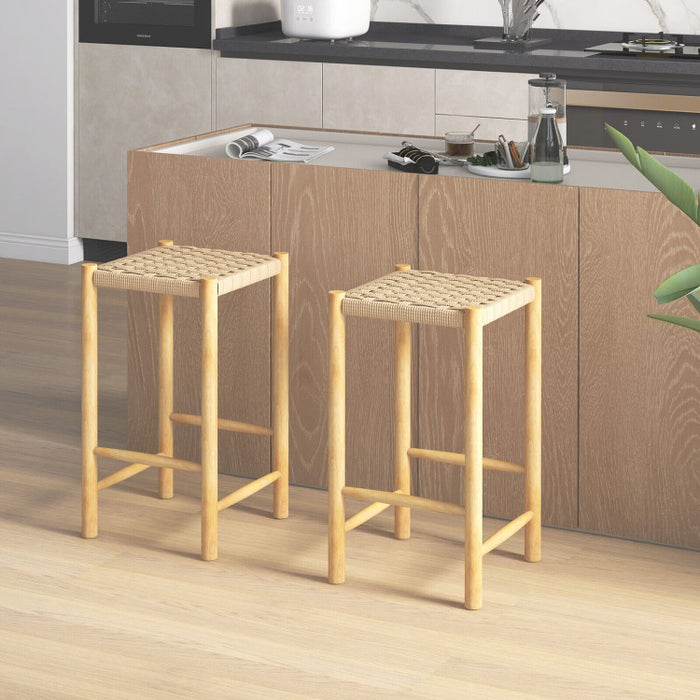 Dining Stool Set of 2 with Rubber Wood Frame