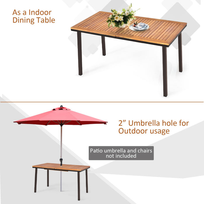 55 Inch Patio Acacia Dining Table with Umbrella Hole