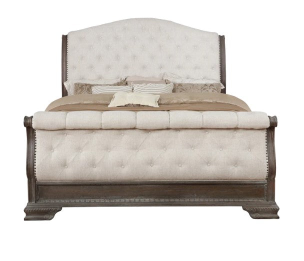 Sheffield Antique Gray Upholstered Sleigh Bed