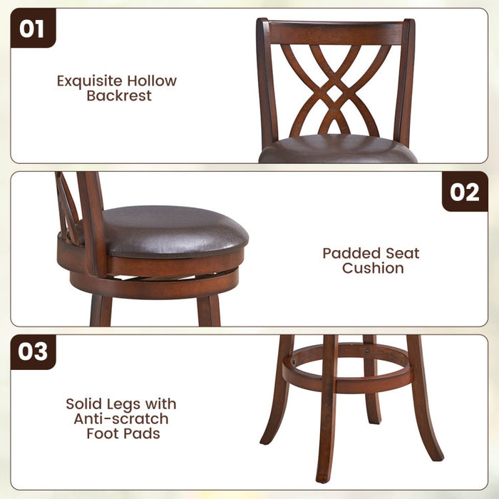 360° Swivel Counter Height Chairs with PU Leather Cushioned Seat and Footrests