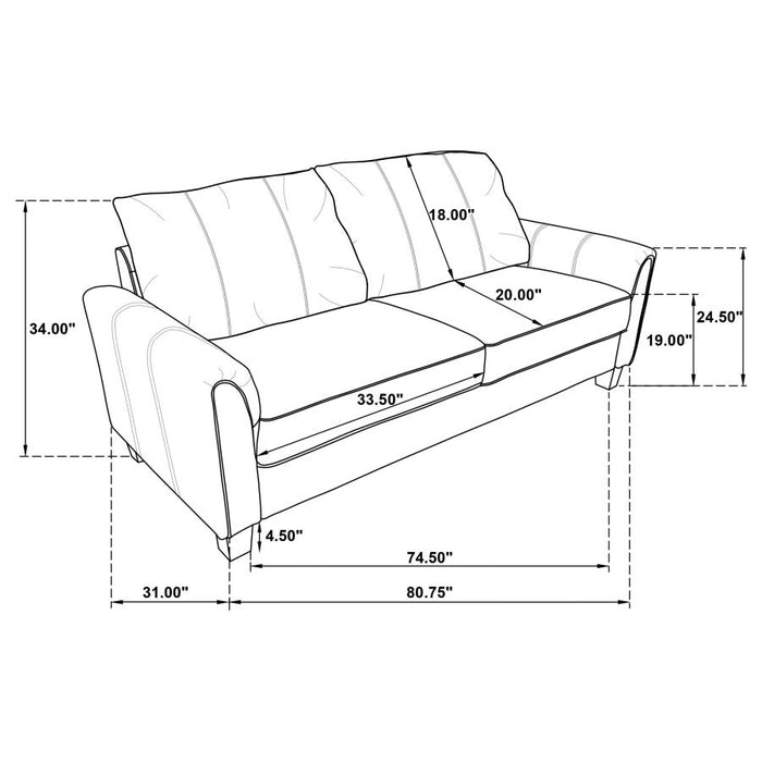 Davis 2-piece Upholstered Rolled Arm Sofa Grey