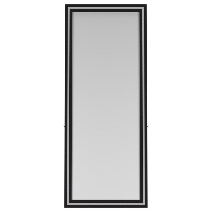 Windrose Full Length Floor Standing Tempered Mirror with LED Lighting Black