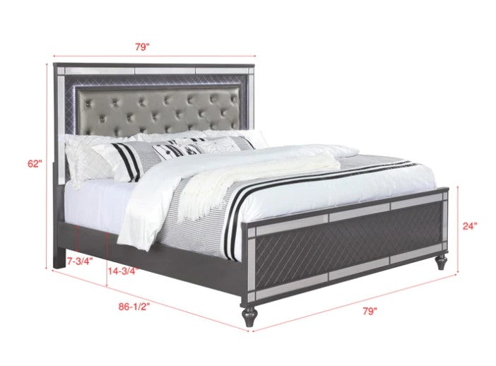 Refino Gray LED Upholstered Panel Bedroom Set