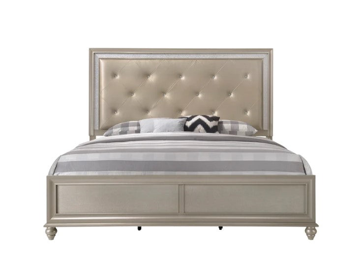 Lila Champagne Upholstered Panel Bed