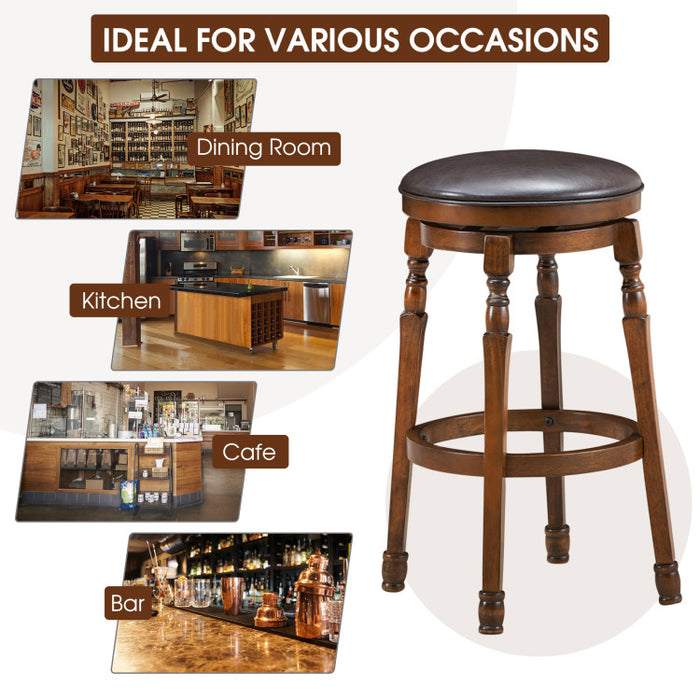 Set of 2 24/29 Inch Swivel Leather Padded Dining Bar Stools
