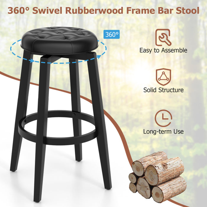 360° Swivel Upholstered Rubberwood Frame Bar Stool Set of 2 with Footrest