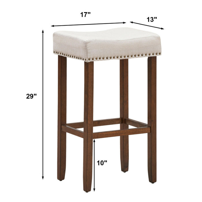 2 Pieces 29 Inch Backless Counter Height Stools with Brass Nail Head Studs