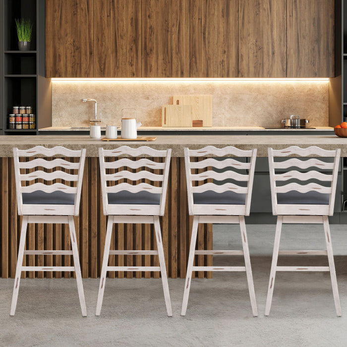 360° Swivel Bar Stools with Rubber Wood Frame and Ergonomic Backrest and Footrest