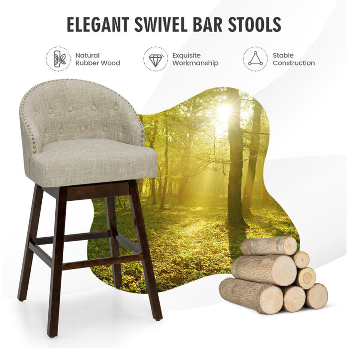 Set of 2 Swivel Bar Stools with Rubber Wood Legs and Padded Back