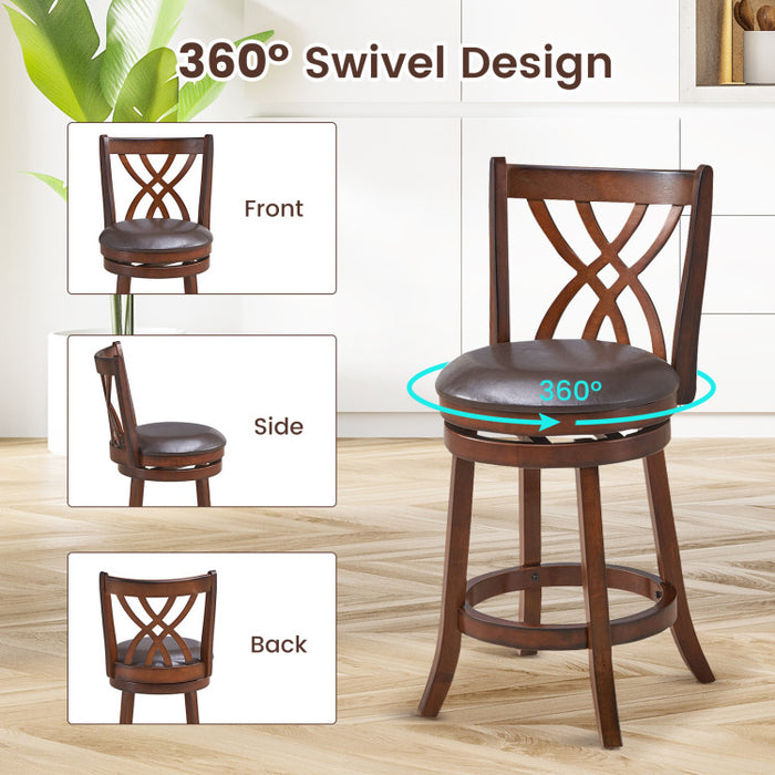 360° Swivel Counter Height Chairs with PU Leather Cushioned Seat and Footrests