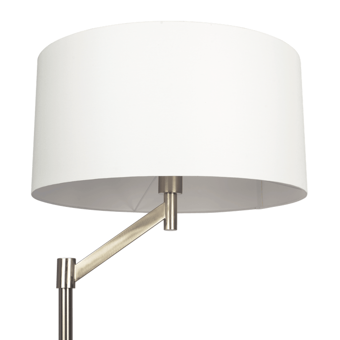 Serene Brushed Nickel Floor Lamp with Rotary Switch Metal Base White Linen Shade - West Lamp