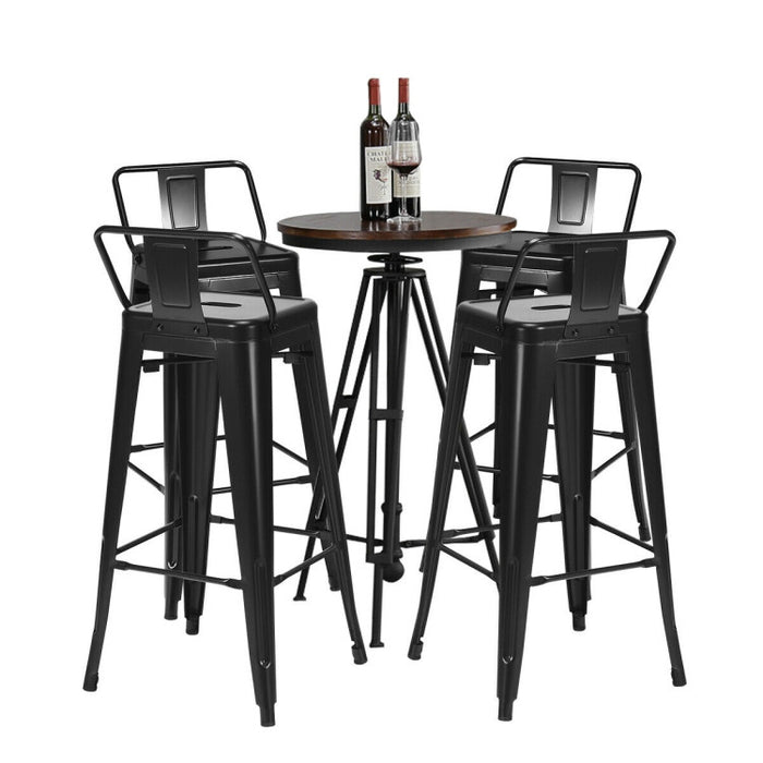 30 Inch Set of 4 Vintage Metal Bar Stool with Removable Middle Back