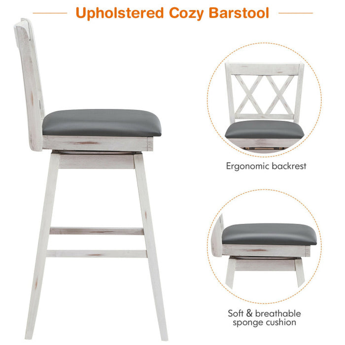 2 Pieces 29 Inch Swivel Counter Height Barstool Set with Rubber Wood Legs