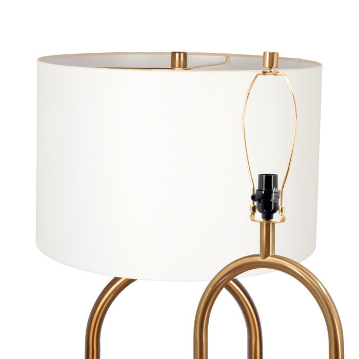 Vivid Brass Ring Base Floor Lamp with Large White Drum Shade - West Lamp