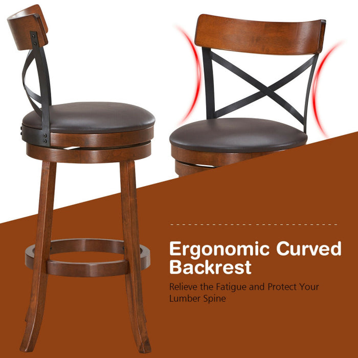 Set of 2 Bar Stools 360-Degree Swivel Dining Bar Chairs with Rubber Wood Legs
