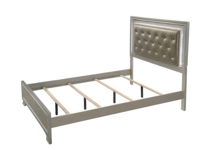 Lyssa Champagne LED Upholstered Panel Bed