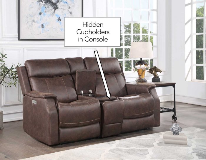 Valencia Dual-Power Leatherette Reclining Console Loveseat
