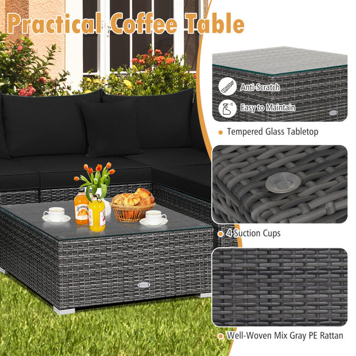 7 Pieces Patio Rattan Furniture Set with Sectional Sofa Cushioned