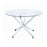 Beckham Round Dining Table Chrome And Clear With White Leather Chairs