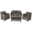 4 Pieces Patio Rattan Furniture Set Coffee Table Cushioned Sofa