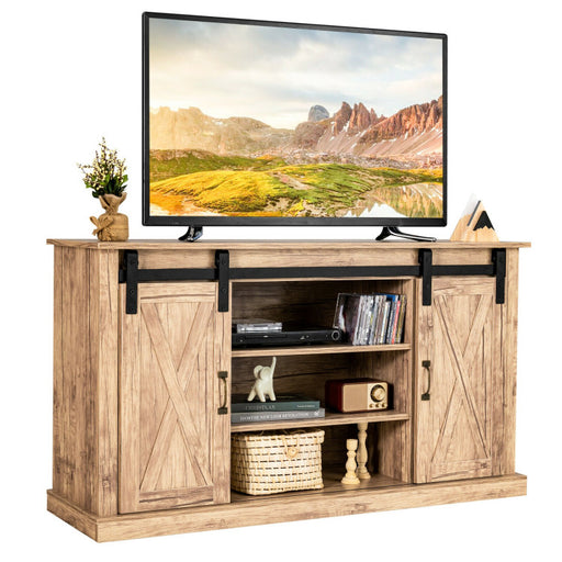 55 Inch Sliding Barn Door TV Stand with Adjustable Shelves for TVs up to 65 Inch