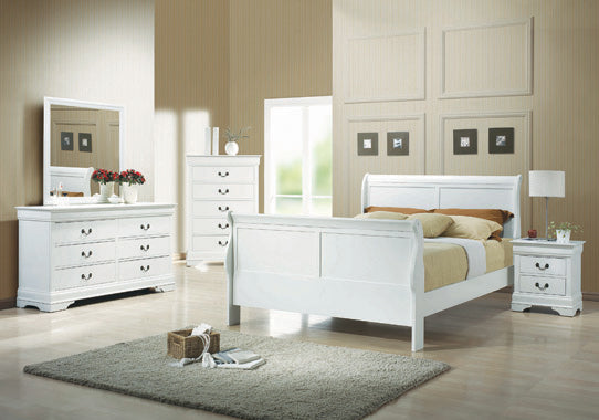 Louis Philippe Queen  Sleigh Panel Bed White