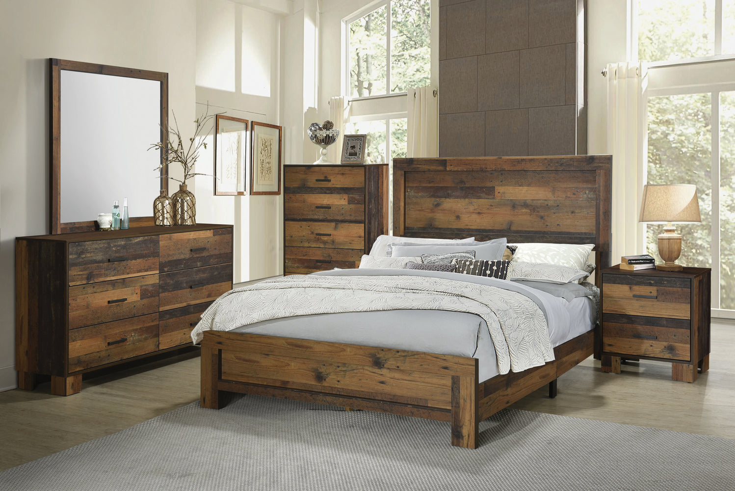 Sidney 4 Piece Panel Bedroom Set Rustic Pine