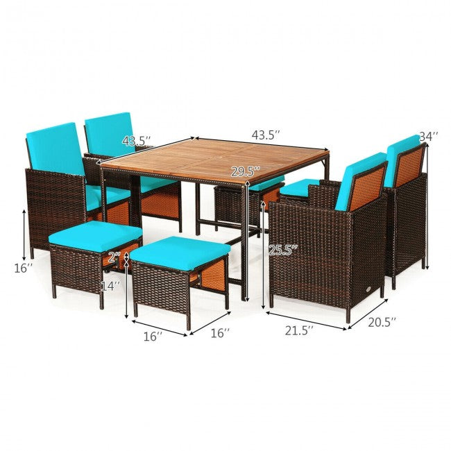 9 Pieces Patio Rattan Dining Cushioned Chairs Set