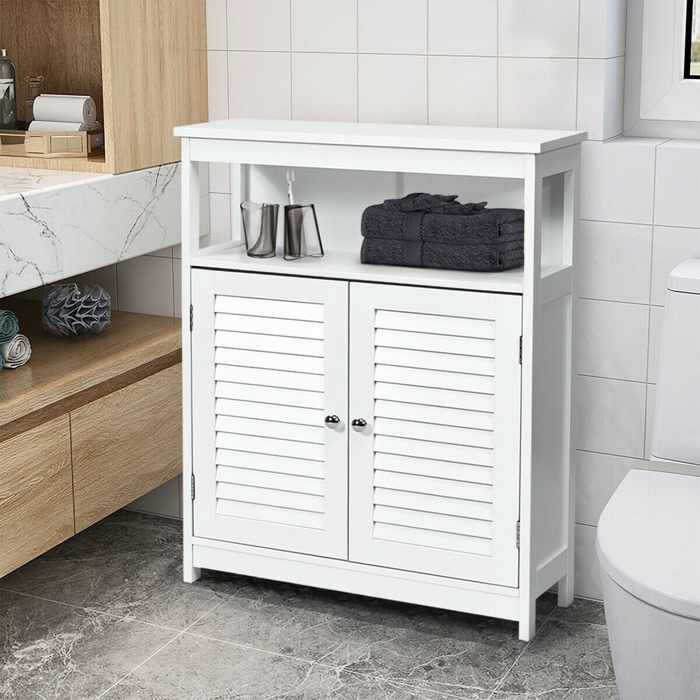Wood Freestanding Bathroom Storage Cabinet with Double Shutter Door-White