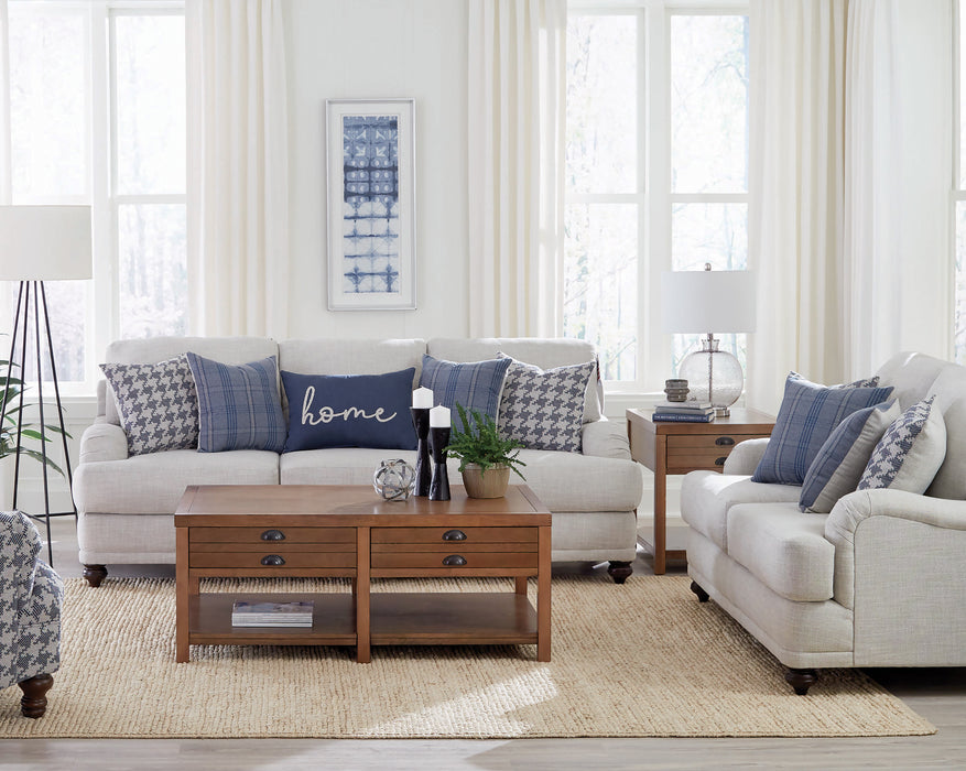 Gwen Recessed Arms Sofa Light Grey And Blue