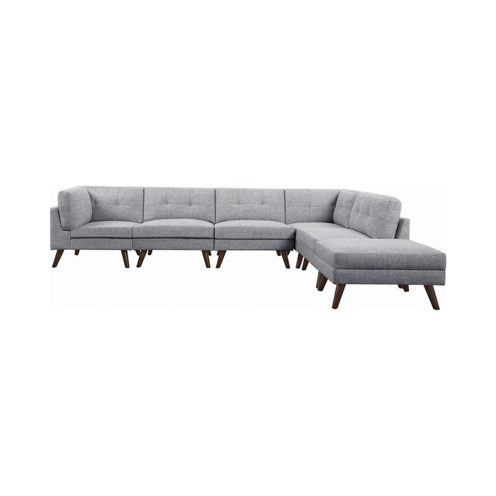 Churchill Tufted Cushion Back SectionaL  Gray And Walnut Legs