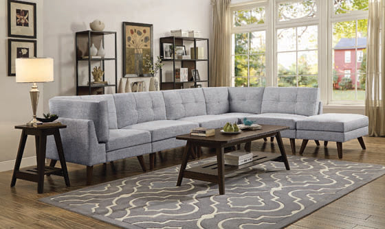 Churchill Tufted Cushion Back SectionaL  Gray And Walnut Legs