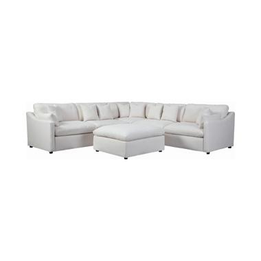Hobson Sloped Track Arms 6 pc Sectional W/ Ottoman Off-White