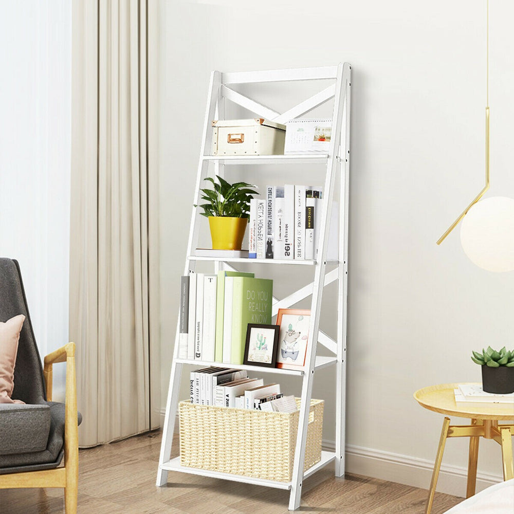 4-tier Leaning Free Standing Ladder Shelf Bookcase