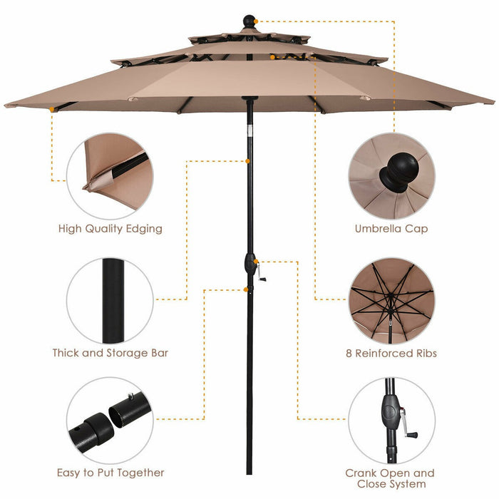 10ft 3 Tier Outdoor Patio Umbrella with Double Vented — Myers Goods Home &  Decor