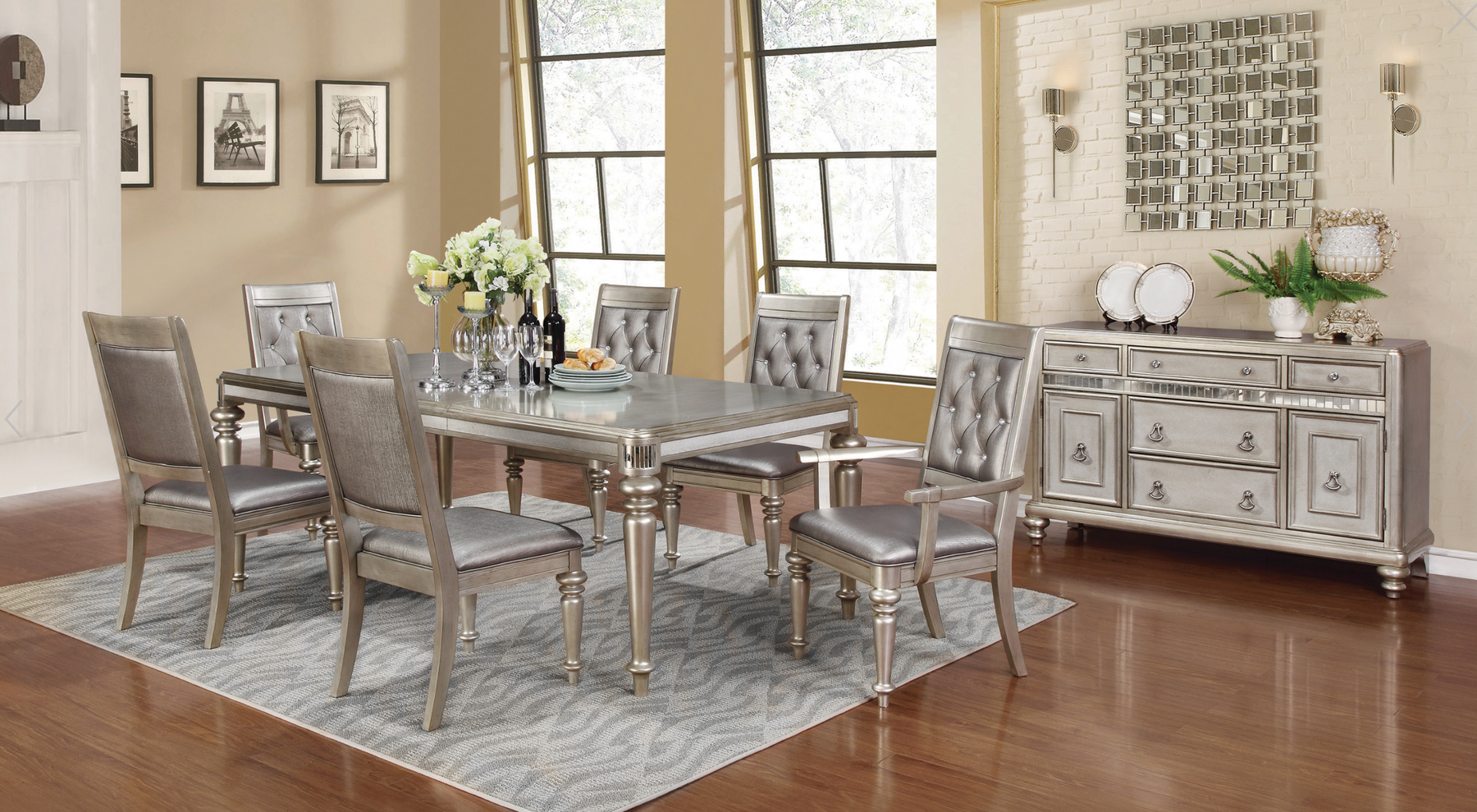 Danette Rectangular Dining Table With Leaf Metallic Platinum