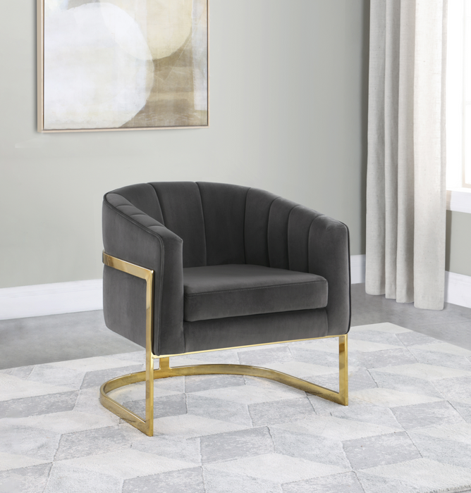 Tufted Barrel Accent Chair Dark Grey And Gold