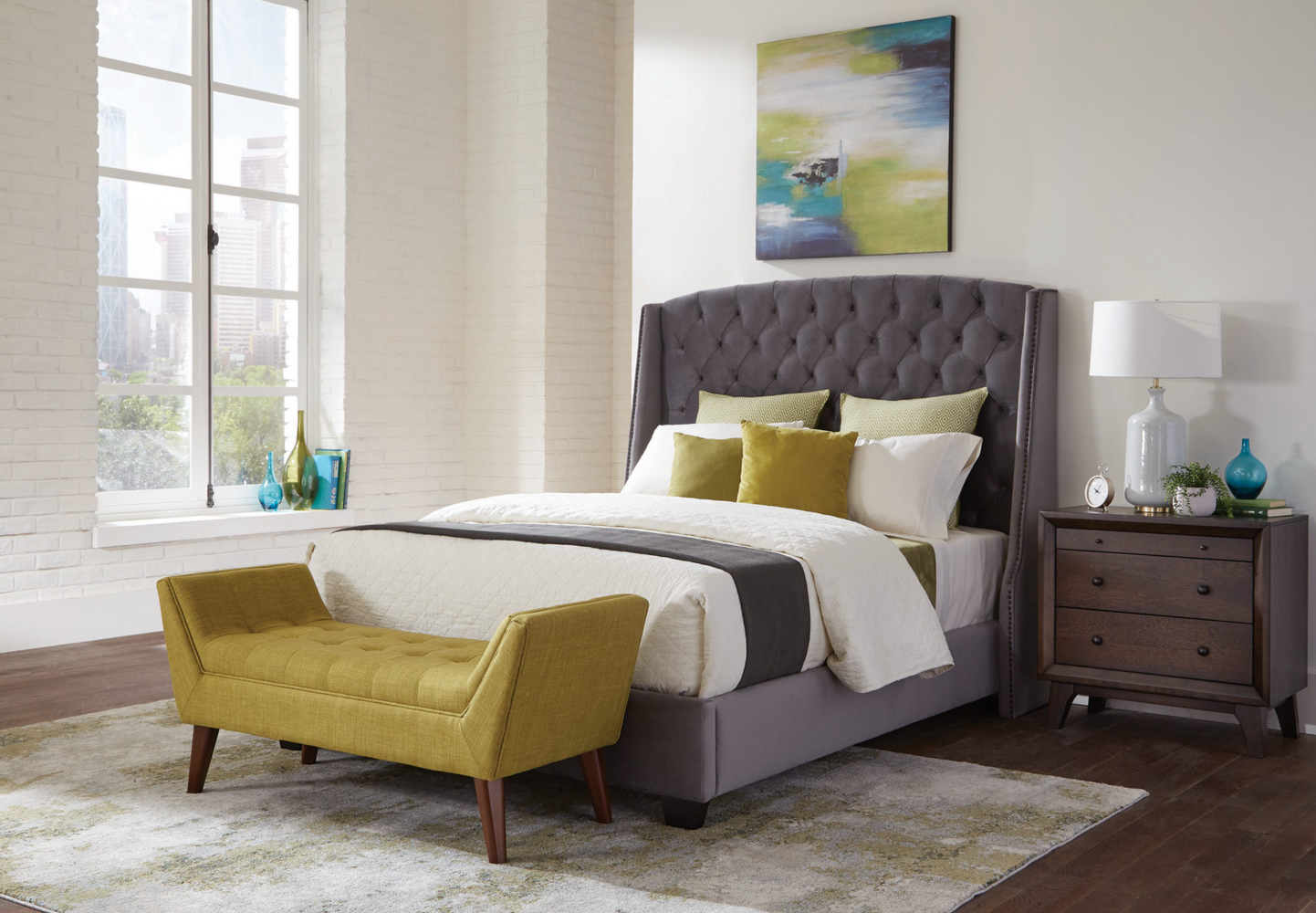 Pissarro Eastern King Tufted Upholstered Bed Grey