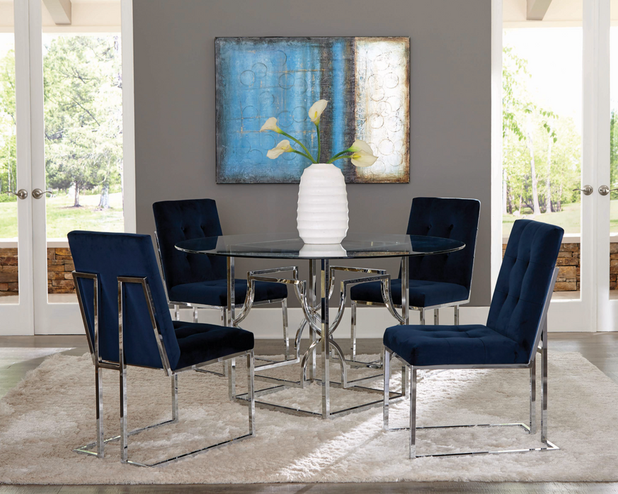Upholstered Dining Chairs Ink Blue And Chrome