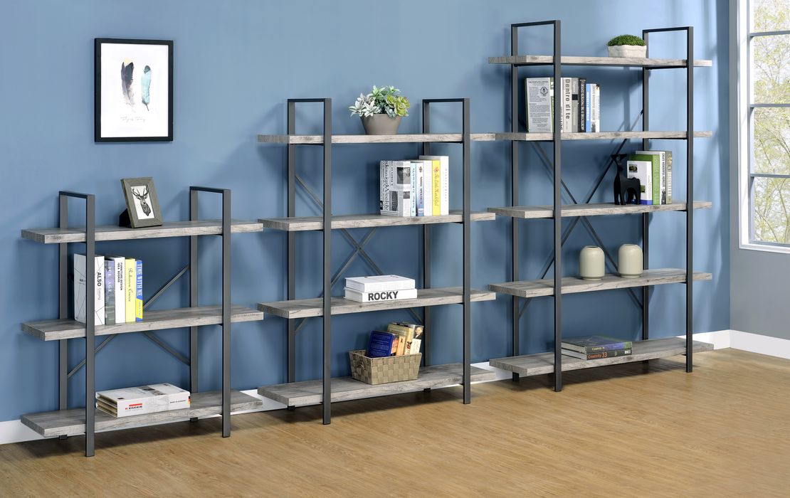 4-Shelf Bookcase Grey Driftwood And Gunmetal