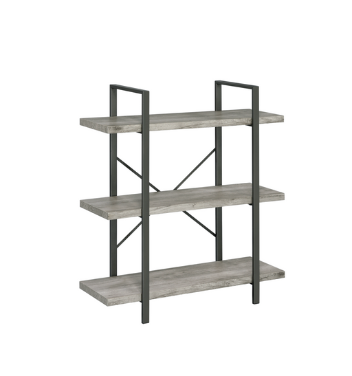 3-Shelf Bookcase Grey Driftwood And Gunmetal SKU: 805815