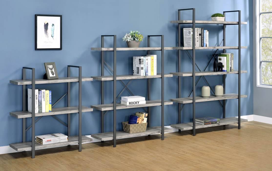 3-Shelf Bookcase Grey Driftwood And Gunmetal SKU: 805815