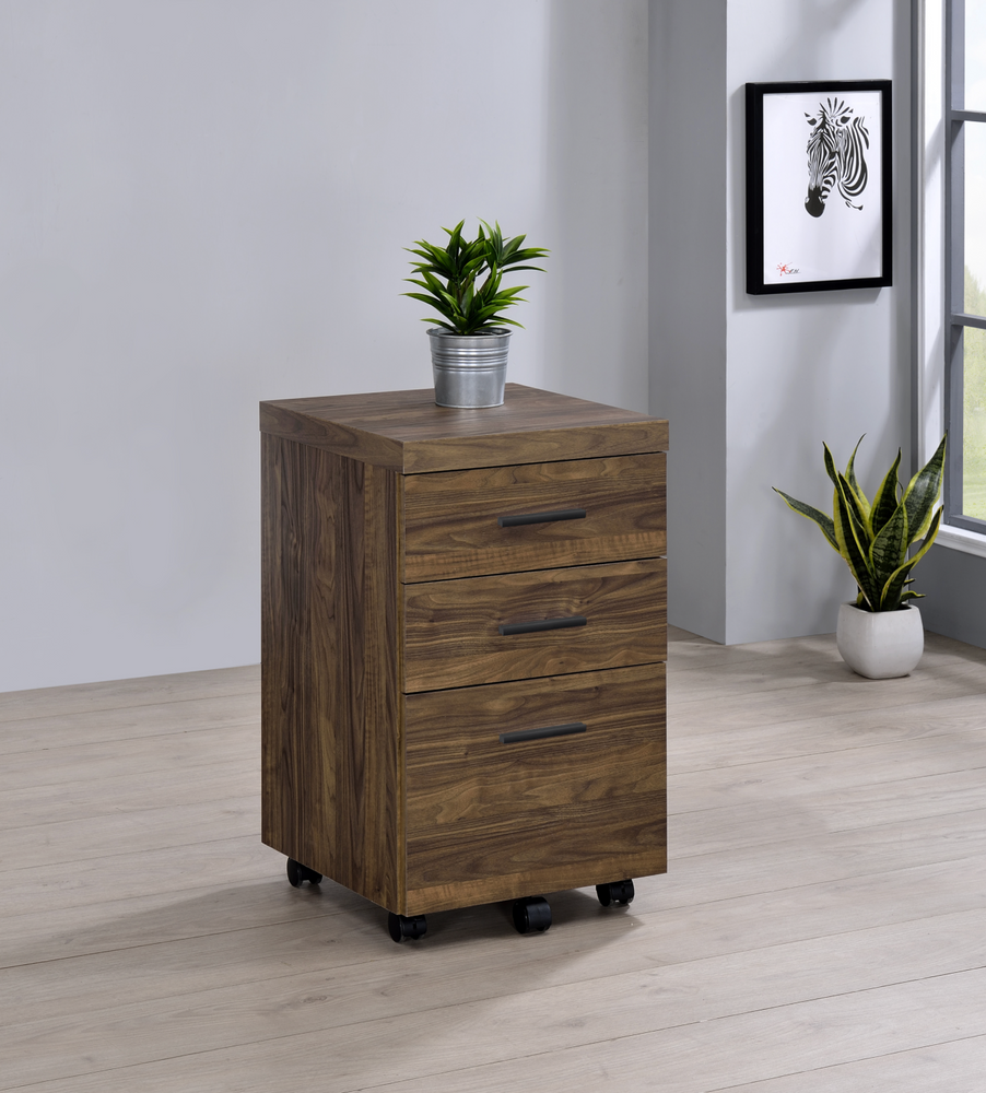 Luetta 3-Drawer Mobile Storage Cabinet With Casters Aged Walnut